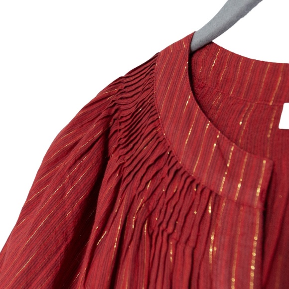 ULLA JOHNSON Rory Mini Dress - Long Sleeve Shimmer Striped in Red - Size 0 NWT - Picture 7 of 16
